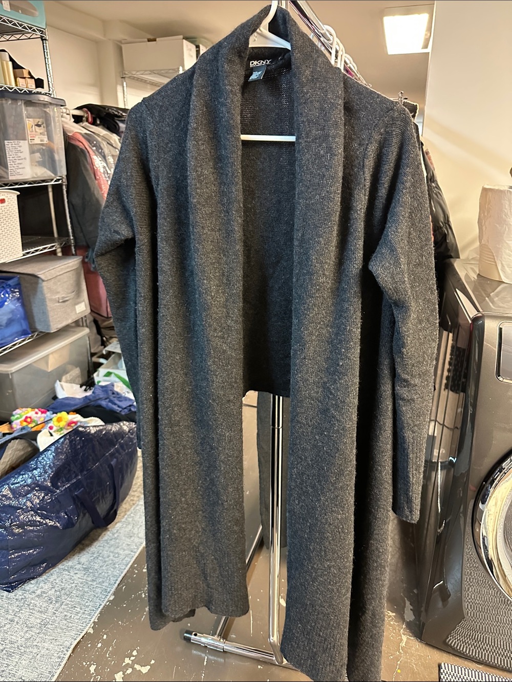 DKNY Dark Charcoal Open-Front cashmere Long Cardigan shrug